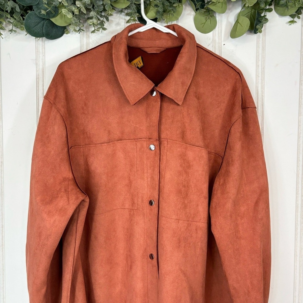 Truth by Republic Shacket Plus 1X Orange Shirt Jacket Casual Western Boho Suede - Picture 4 of 12